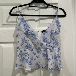 1. State Blue and White Ruffled Peplum Camisole, Size S